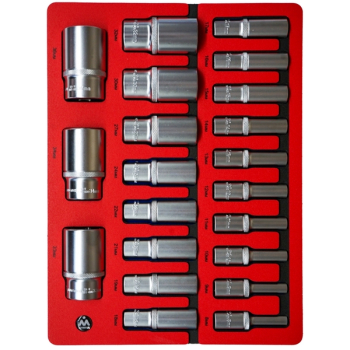 Набор глубоких торцевых головок 1/2", шестигранные, 8-36 мм, ложемент, 21 предмет, МАСТАК 5-014021