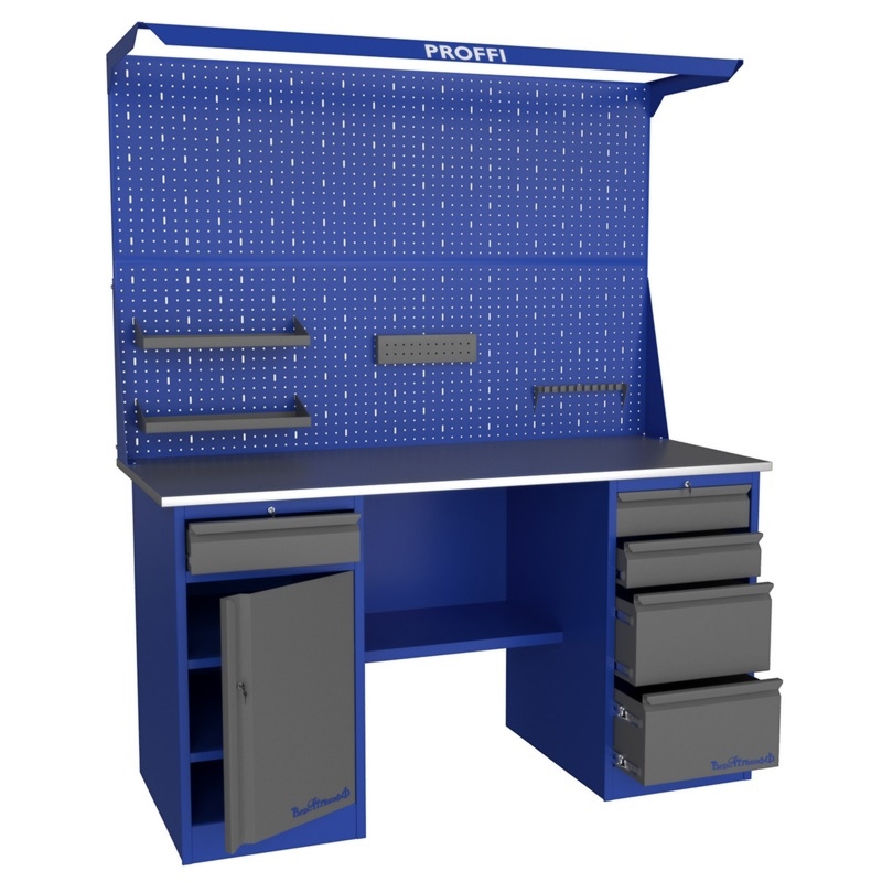 Верстак слесарный двухтумбовый с экраном и освещением Верстакофф PROFFI 216 Т1 Д4 Э2