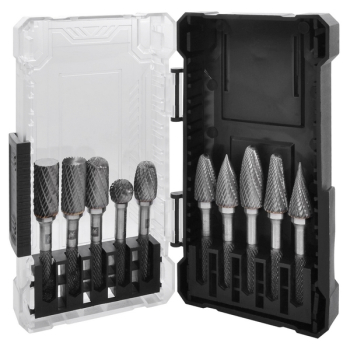 Набор борфрез твердосплавных, тип A, B, C, D, E, F, G, H, L, M, 6 мм, двойная насечка, кейс, 10 пр, Thorvik TRRB060610-2S 