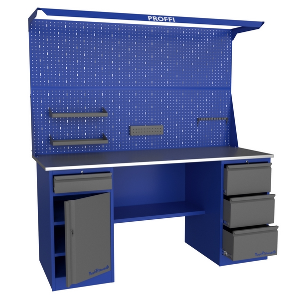 Верстак слесарный двухтумбовый с экраном и освещением Верстакофф PROFFI 218 Т1 Д3 Э2