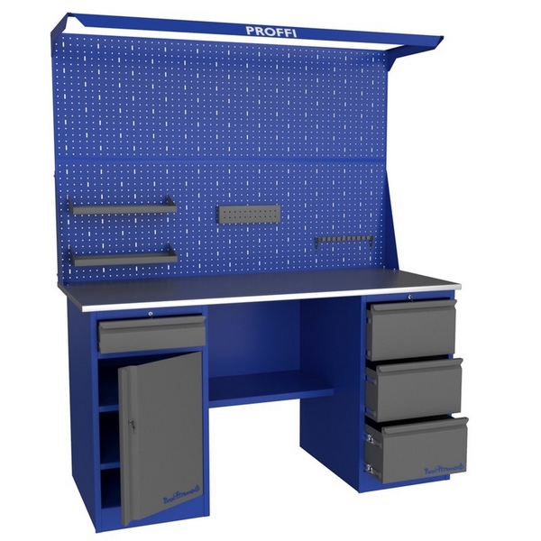 Верстак слесарный двухтумбовый с экраном и освещением Верстакофф PROFFI 216 Т1 Д3 Э2