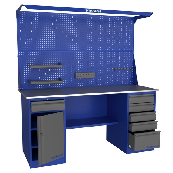 Верстак слесарный двухтумбовый с экраном и освещением Верстакофф PROFFI 218 Т1 Д5 Э2
