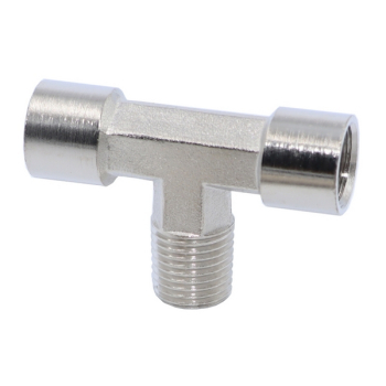 Тройник пневматический Т-образный F1/4"-M1/4"-F1/4", 1 шт, KraftWell KRW-TT14FMF