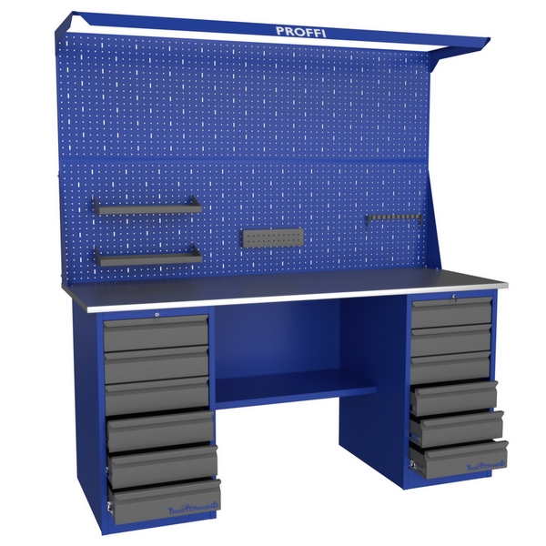 Верстак слесарный двухтумбовый с экраном и освещением Верстакофф PROFFI 218 Д6 Д6 Э2