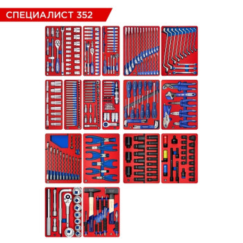 Набор инструментов "СПЕЦИАЛИСТ 352" для тележки, 17 ложементов, 352 предмета, МАСТАК 5-00352