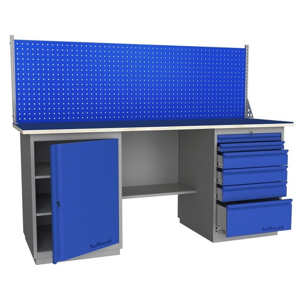 Верстак промышленный двухтумбовый с металлической столешницей и экраном Верстакофф GRAND 2000 Т Д6 Э