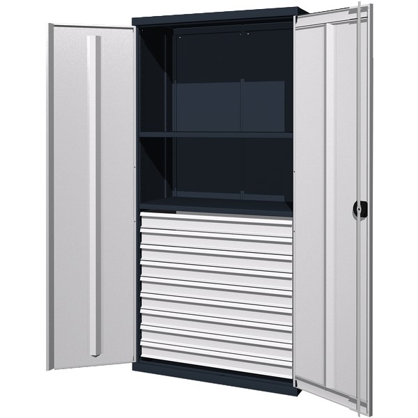 Шкаф металлический для хранения инструмента и оснастки Феррум "CLASSIC", 2 полки, 9 ящиков 03.3092-5015/9007