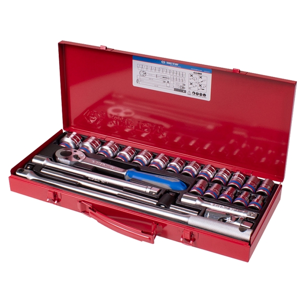 Набор торцевых головок 1/2 дюйма с принадлежностями, шестигранные, 10-32 мм, 24 предмета, KING TONY 4324MR