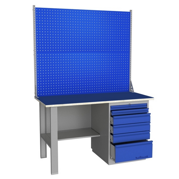 Верстак промышленный однотумбовый с металлической столешницей и экраном Верстакофф GRAND 1500 Д6 Э2