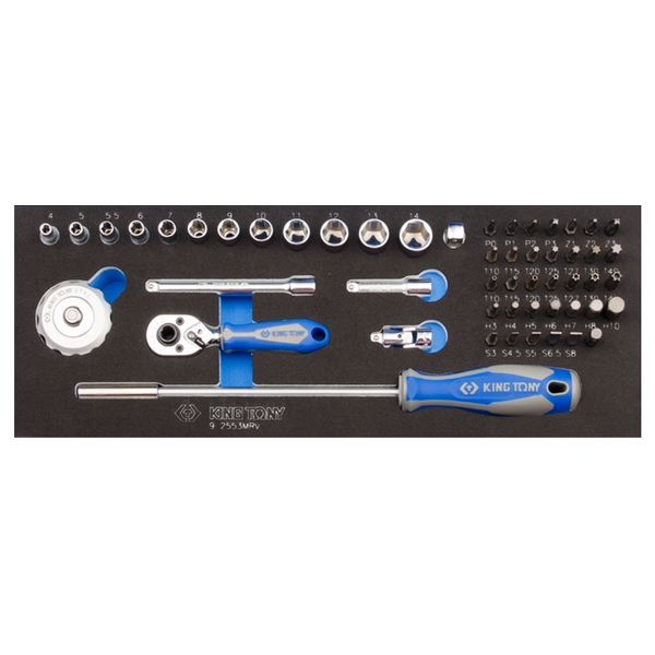 KING TONY 9-2553MRV Набор торцевых головок и бит с принадлежностями 1/4 дюйма, 4-14 мм, 53 предмета, ложемент