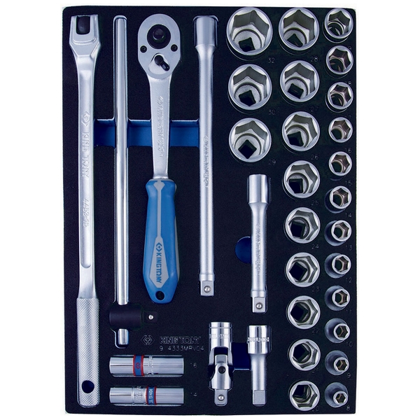 KING TONY 9-4333MRV04 Набор торцевых головок 1/2 дюйма с принадлежностями, 33 предмета, ложемент