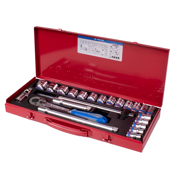 Набор торцевых головок 1/2 дюйма с принадлежностями, шестигранные, 10-32 мм, 23 предмета, KING TONY 4528MR90