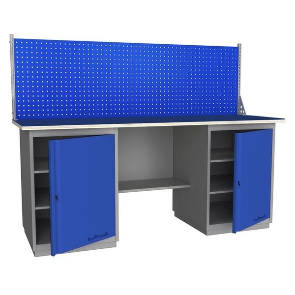 Верстак промышленный двухтумбовый с металлической столешницей и экраном Верстакофф GRAND 2000 Т Т Э