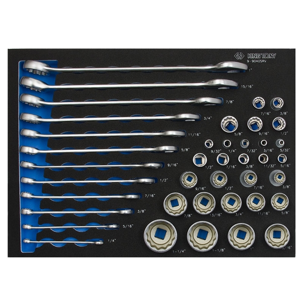 KING TONY 9-9040SRV Набор торцевых головок 1/4, 3/8, 1/2 дюйма и комбинированных ключей, дюймовые, 40 предметов, ложемент KING TONY 9-9040SRV Набор торцевых головок 1/4, 3/8, 1/2 дюйма и комбинированных ключей, дюймовые, 40 предметов, ложемент
