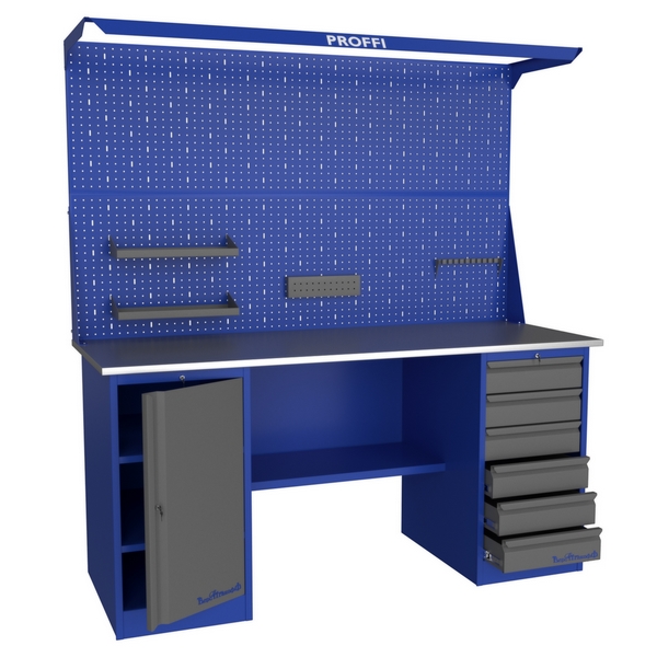 Верстак слесарный двухтумбовый с экраном и освещением Верстакофф PROFFI 218 T Д6 Э2