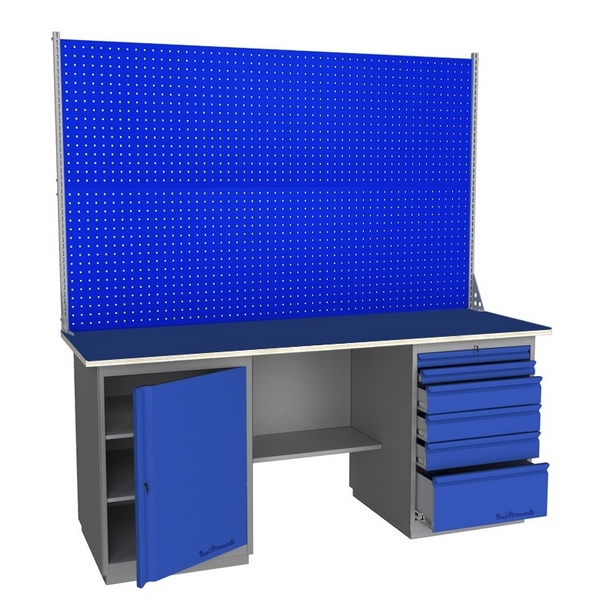 Верстак промышленный двухтумбовый с металлической столешницей и экраном Верстакофф GRAND 2000 Т Д6 Э2