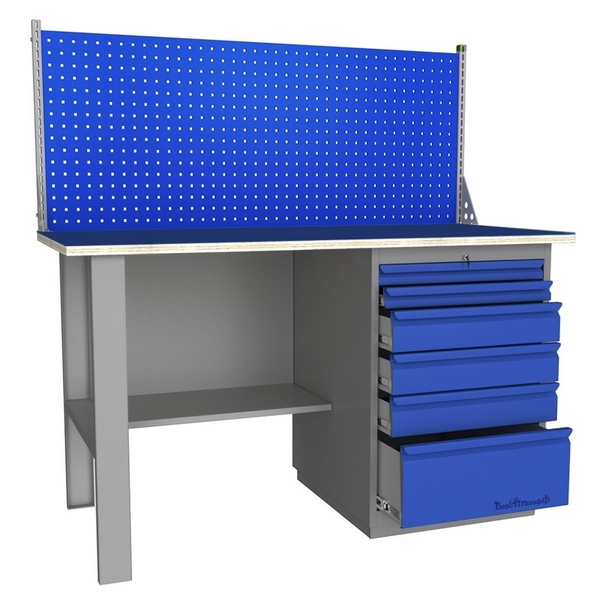 Верстак промышленный однотумбовый с металлической столешницей и экраном Верстакофф GRAND 1500 Д6 Э