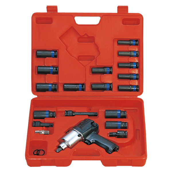 KING TONY 44118MP08 Гайковерт ударный пневматический квадрат 1/2 дюйма 678 Нм с набором ударных головок