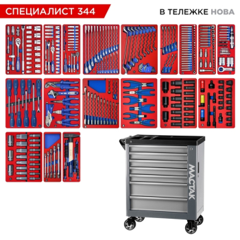 Набор инструментов "СПЕЦИАЛИСТ 344" в серой тележке, 344 предмета, МАСТАК 50-07344G