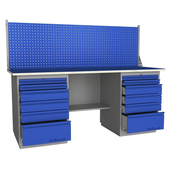 Верстак промышленный двухтумбовый с металлической столешницей и экраном Верстакофф GRAND 2000 Д6 Д6 Э