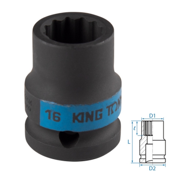 KING TONY 453016M Головка торцевая ударная двенадцатигранная 1/2", 16 мм