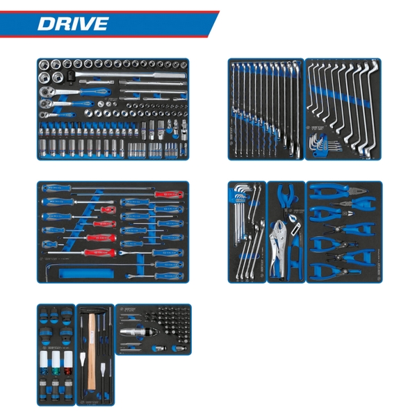 KING TONY 934-251MRVD Набор инструментов “DRIVE” для тележки, 10 ложементов, 251 предмет