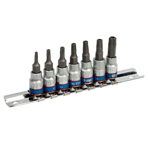 KING TONY 2107PR Набор торцевых насадок 1/4 дюйма TORX TR (с отверстием) Т10-Т40 37 мм, 7 предметов