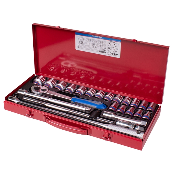 Набор торцевых головок 1/2 дюйма с принадлежностями, двенадцатигранные, 10-32 мм, 24 предмета, KING TONY 4224MR