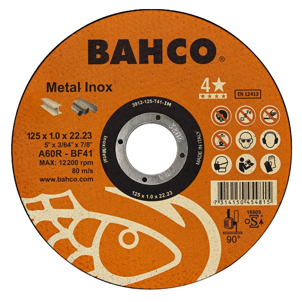 Диск отрезной по нержавеющей стали и металлу 125x1.0x22.23 мм A60R-BF41 BAHCO 3912-125-T41-IM