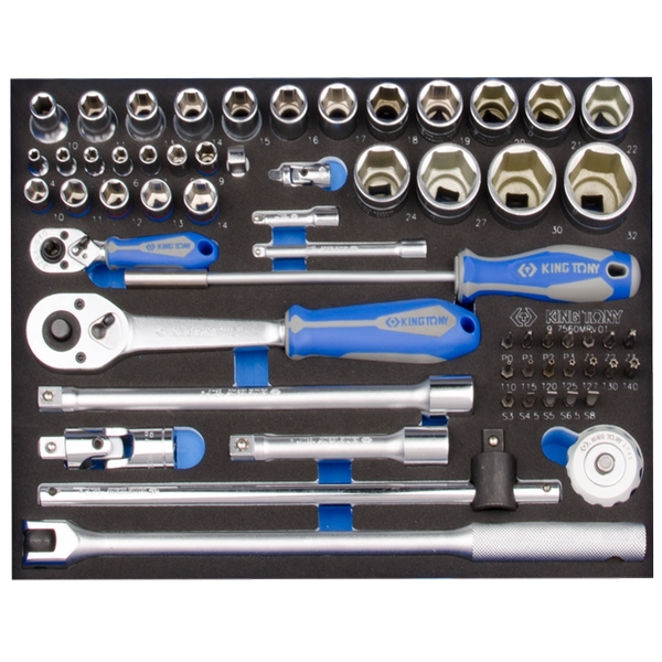 KING TONY 9-7560MRV01 Набор торцевых насадок 1/4 и 1/2 дюйма, 4-32 мм, бит и принадлежностей, 60 предметов, ложемент KING TONY 9-7560MRV01 Набор торцевых насадок 1/4 и 1/2 дюйма, 4-32 мм, бит и принадлежностей, 60 предметов, ложемент