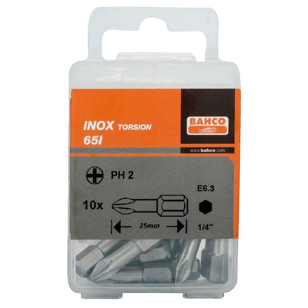 BAHCO 65I/PH3 Набор торсионных вставок (бит) из нержавеющей стали 1/4 дюйма Phillips PH3, L=25 мм, 10 шт