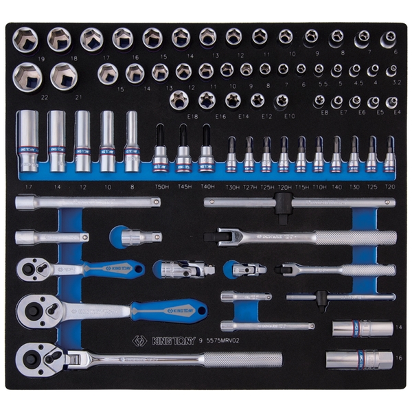 KING TONY 9-5575MRV02 Набор торцевых головок и насадок с принадлежностями 1/4 и 3/8 дюйма, 75 предметов, ложемент KING TONY 9-5575MRV02 Набор торцевых головок и насадок с принадлежностями 1/4 и 3/8 дюйма, 75 предметов, ложемент