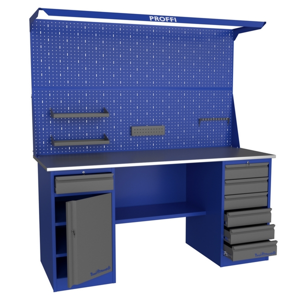 Верстак слесарный двухтумбовый с экраном и освещением Верстакофф PROFFI 218 Т1 Д6 Э2