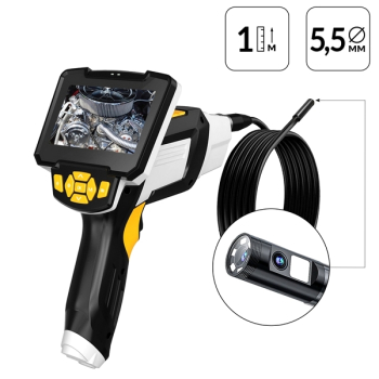 Видеоэндоскоп, экран 4.3", 2 камеры 1Мп, сменный зонд 1м, 5.5мм, iCartool IC-V112A