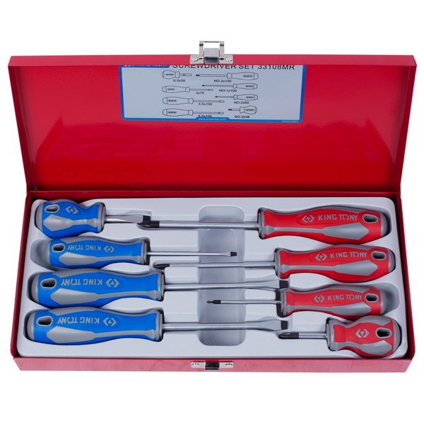 KING TONY 33108MR Набор отверток PHILLIPS, SLOTTED 8 предметов