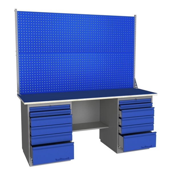 Верстак промышленный двухтумбовый с металлической столешницей и экраном Верстакофф GRAND 2000 Д6 Д6 Э2