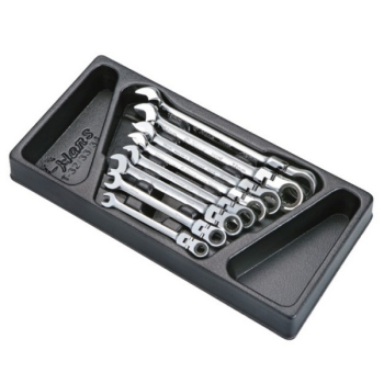 Набор комбинированных трещоточных ключей с шарниром, 8-19 мм, 8 предметов, ложемент, HANS TT-33