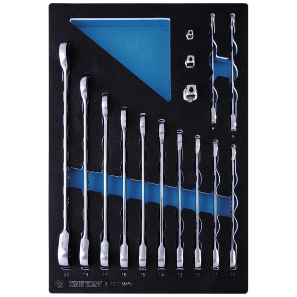 KING TONY 9-10115MRV Набор трещоточных комбинированных ключей 8-22 мм, 15 предметов, ложемент