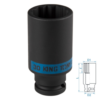 KING TONY 443030M Головка торцевая ударная глубокая двенадцатигранная 1/2", 30 мм