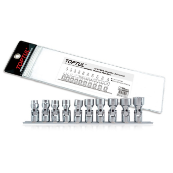 Набор головок шарнирных 3/8", 12-гранных, 10-19 мм, 10 предметов, TOPTUL GAAG1004