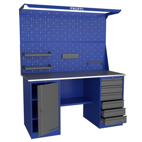 Верстак слесарный двухтумбовый с экраном и освещением Верстакофф PROFFI 216 T Д6 Э2