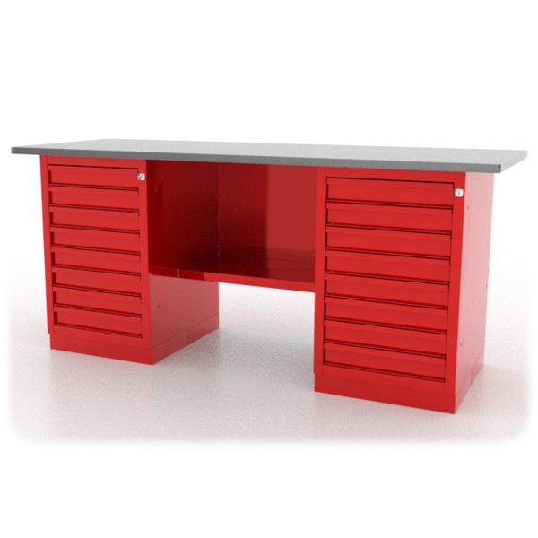 Верстак слесарный двухтумбовый серии “L”, оцинкованная столешница, красный, Ferrum 01.288L-3000