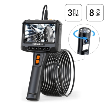 Видеоэндоскоп, экран 5", 2 камеры 2Мп с вращением, сменный зонд 3м, 8мм, iCartool IC-VC700R-3