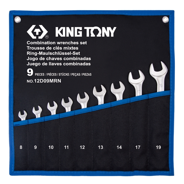 KING TONY 12D09MRN Набор комбинированных ключей, 8-19 мм, чехол из теторона, 9 предметов