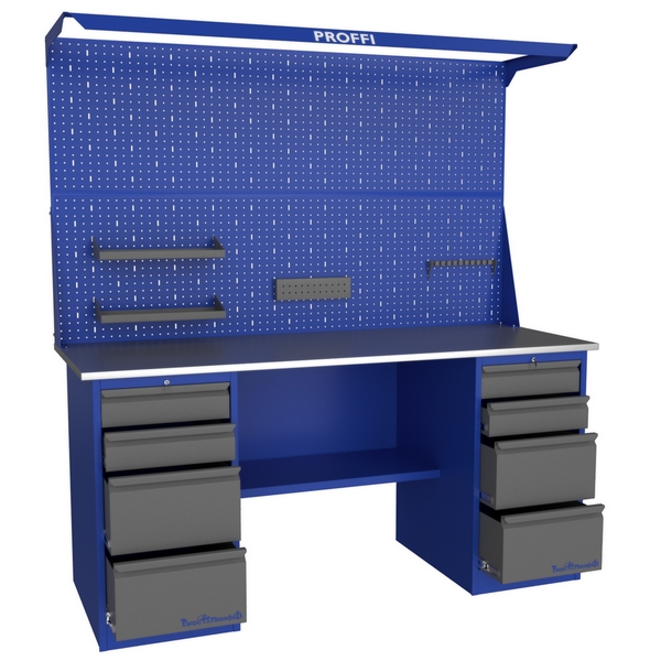 Верстак слесарный двухтумбовый с экраном и освещением Верстакофф PROFFI 218 Д4 Д4 Э2