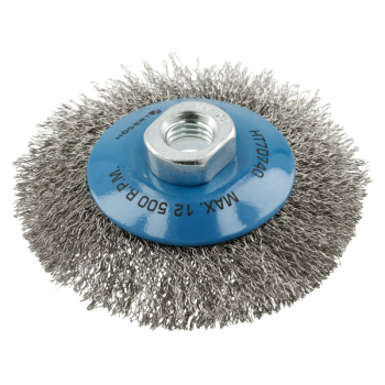 Корщетка-тарелка d=100 мм, нержавеющая проволока 0.3 мм, резьба M14, HOEGERT HT7D740