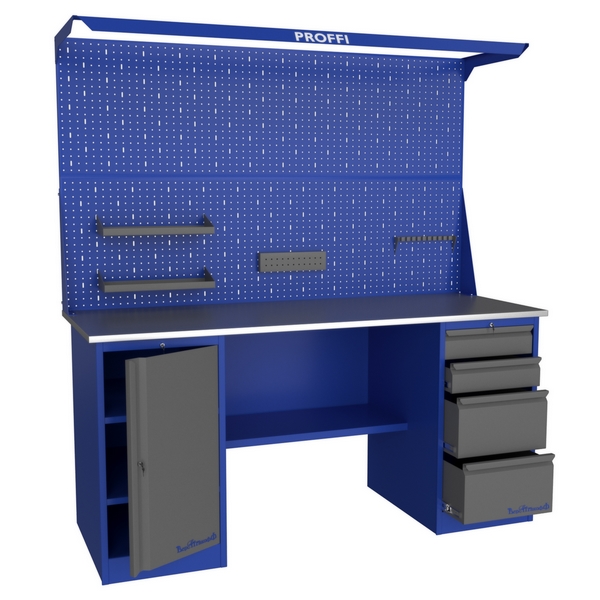 Верстак слесарный двухтумбовый с экраном и освещением Верстакофф PROFFI 218 T Д4 Э2