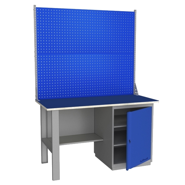 Верстак промышленный однотумбовый с металлической столешницей и экраном Верстакофф GRAND 1500 Т Э2