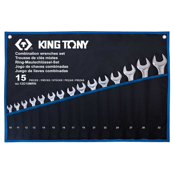 KING TONY 12D15MRN Набор комбинированных ключей, 10-32 мм, чехол из теторона, 15 предметов