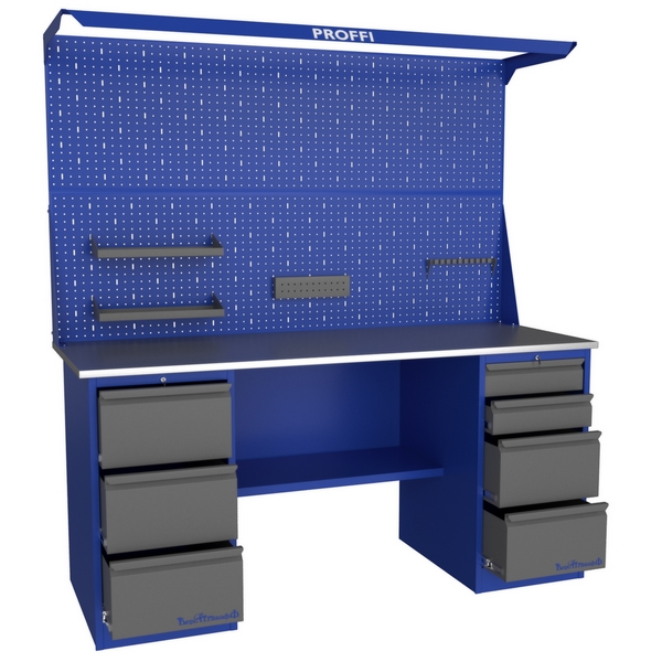 Верстак слесарный двухтумбовый с экраном и освещением Верстакофф PROFFI 218 Д3 Д4 Э2